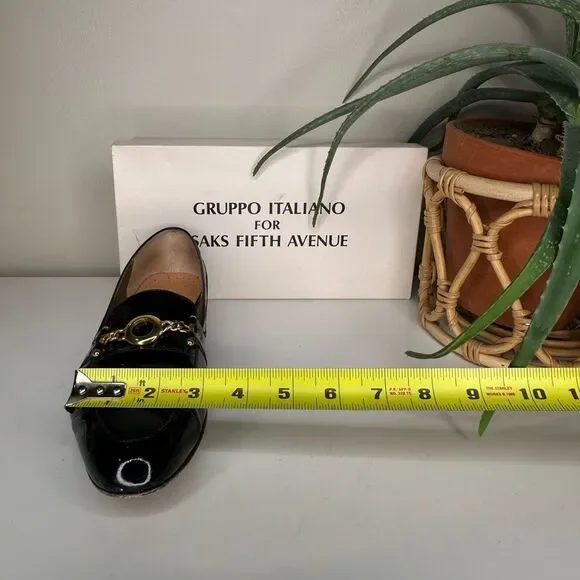 Vintage Gruppo Italiano for Saks Patent Leather Loafers Laila Black Gold Bit 9.5 - Picture 13 of 13